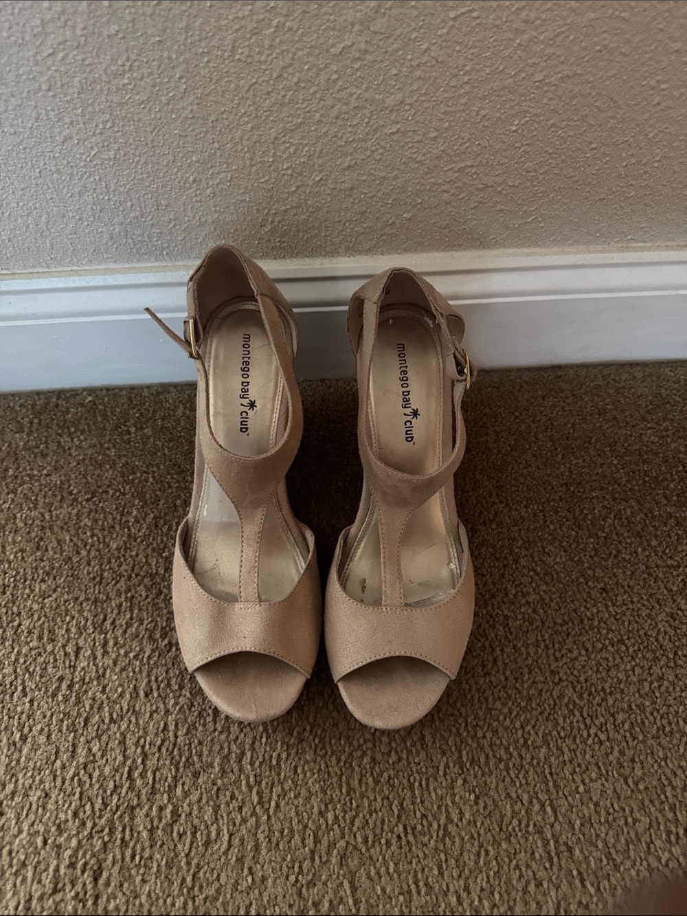 Montego Bay Club Nude Blush T-Strap Open-Toe Heels